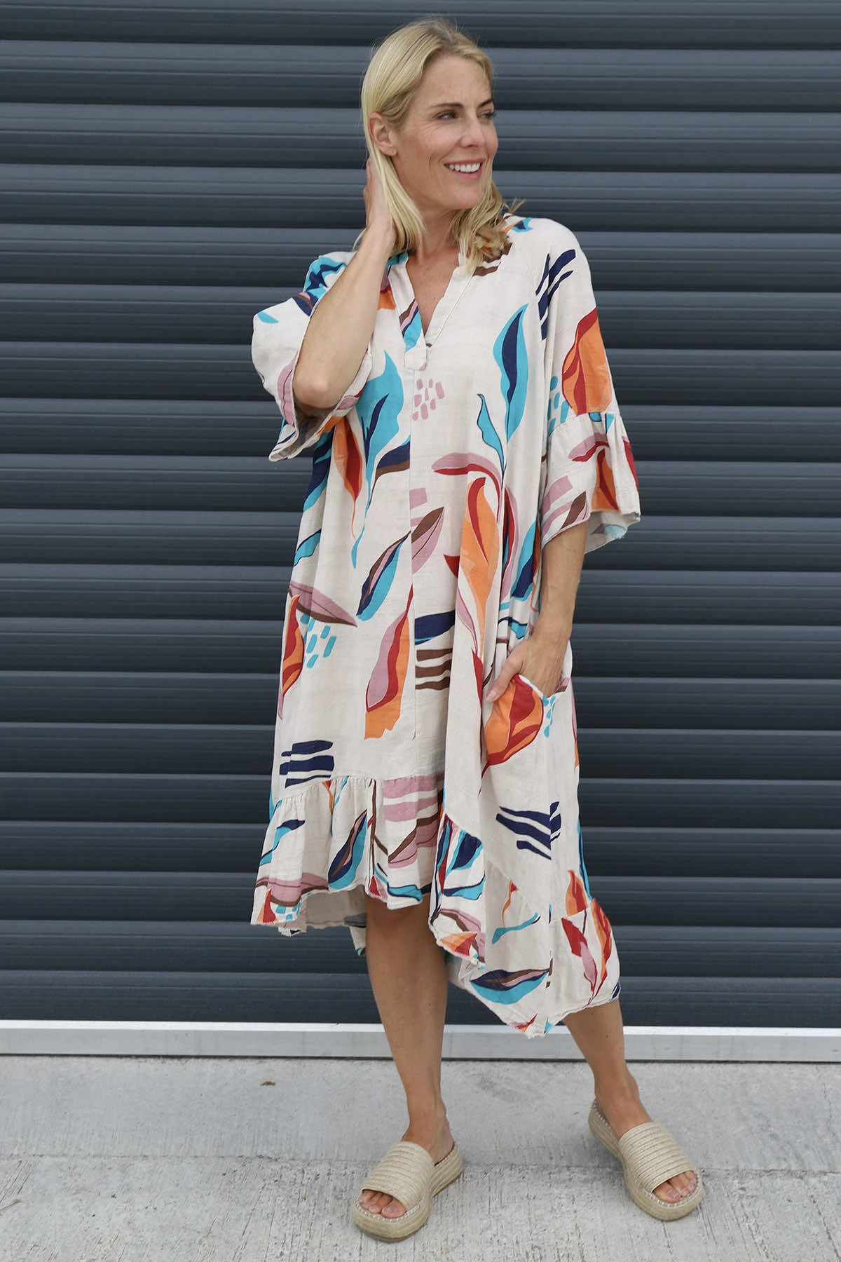 Capaci Print Cotton Dress Stone 3 Capaci Print Cotton Dress Stone