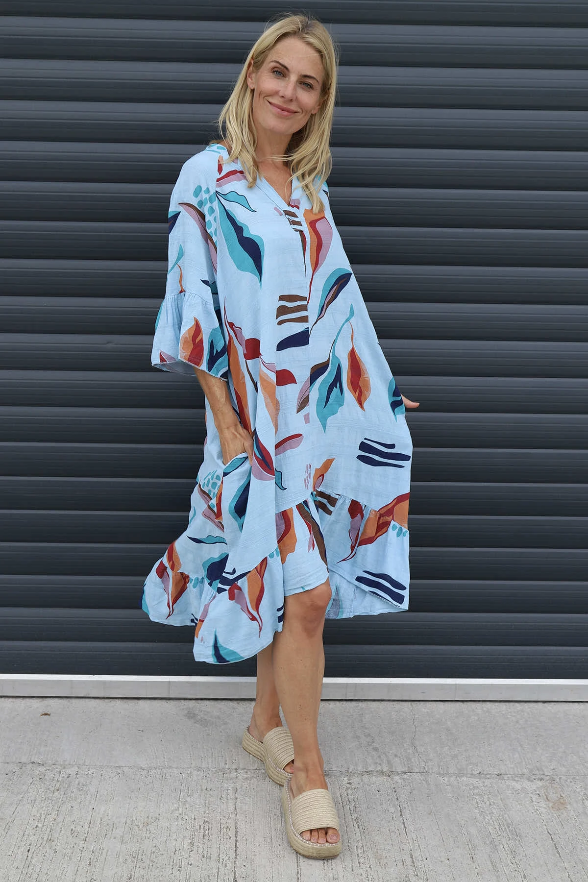 Capaci Print Cotton Dress Light Blue 3 Capaci Print Cotton Dress Light Blue