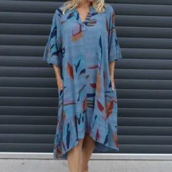 Capaci Print Cotton Dress Blue
