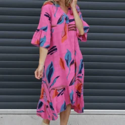 Capaci Print Cotton Dress Fuchsia