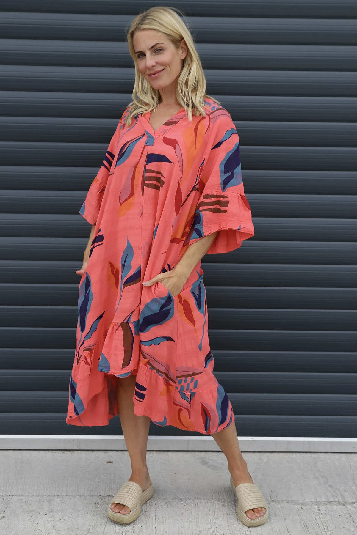 Capaci Print Cotton Dress Coral 3 Capaci Print Cotton Dress Coral