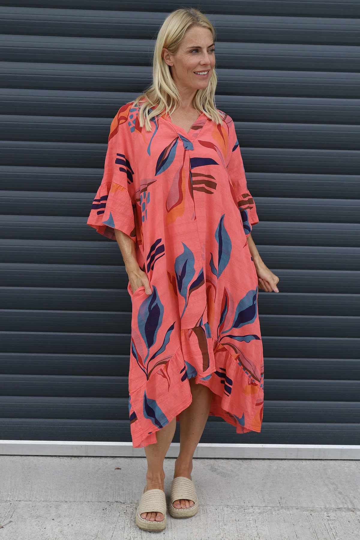 Capaci Print Cotton Dress Coral 4 Capaci Print Cotton Dress Coral - Image 2