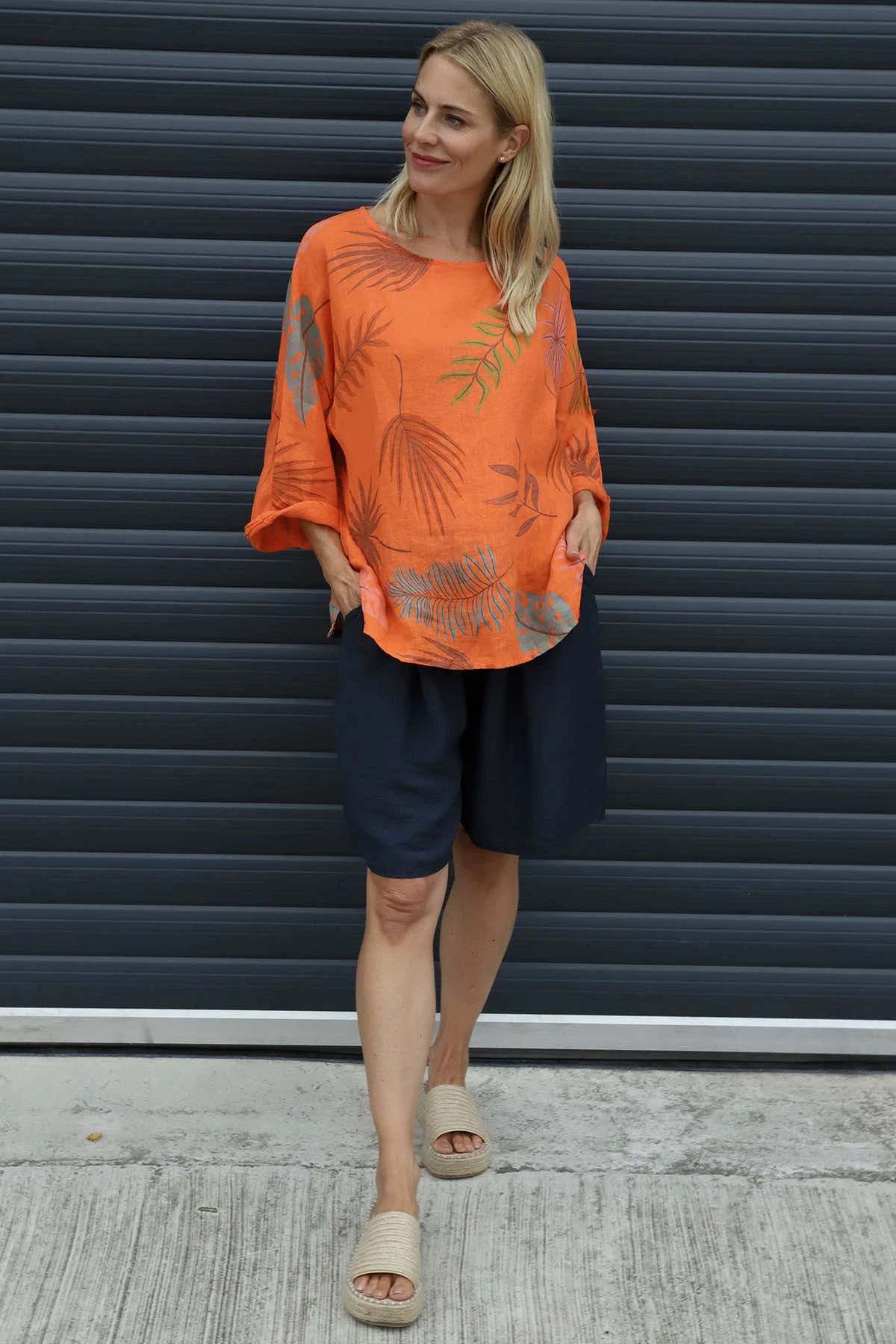 Vicki Botanical Print Linen Top Orange 4 Vicki Botanical Print Linen Top Orange - Image 2