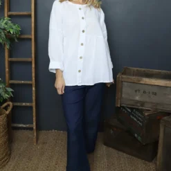 Rasine Button Linen Top White