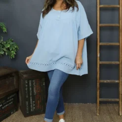 Ophira Smock Cotton Top Powder Blue