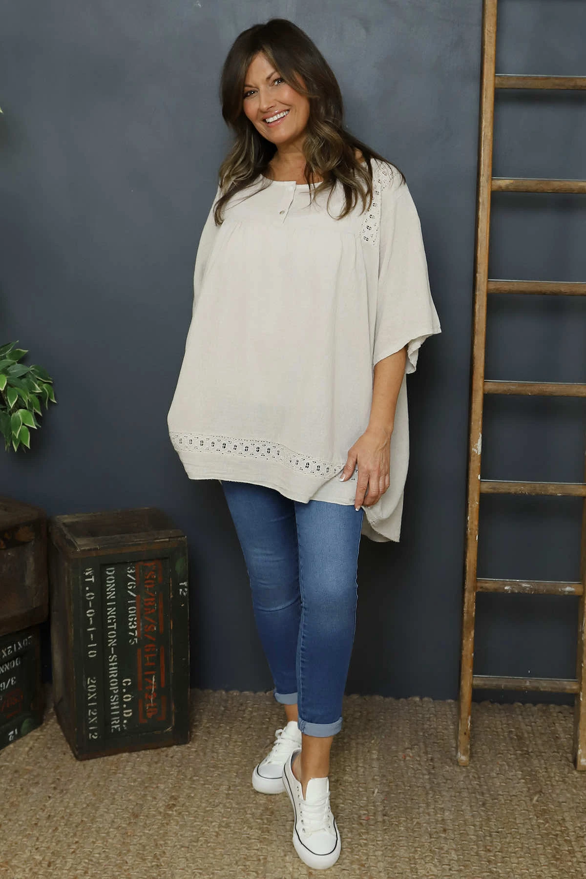 Ophira Smock Cotton Top Stone 4 Ophira Smock Cotton Top Stone - Image 2