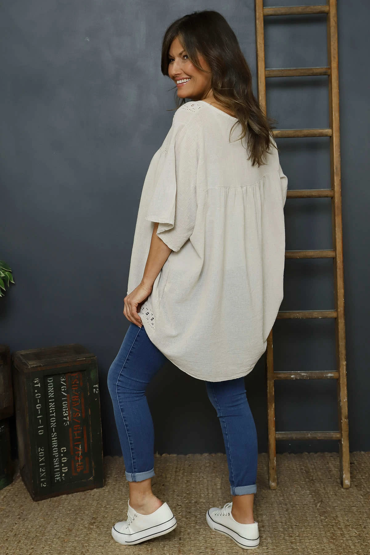 Ophira Smock Cotton Top Stone 6 Ophira Smock Cotton Top Stone - Image 4
