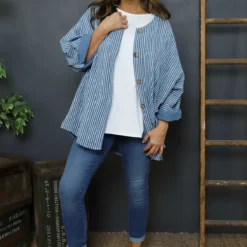 Carlota Stripe Linen Jacket Blue