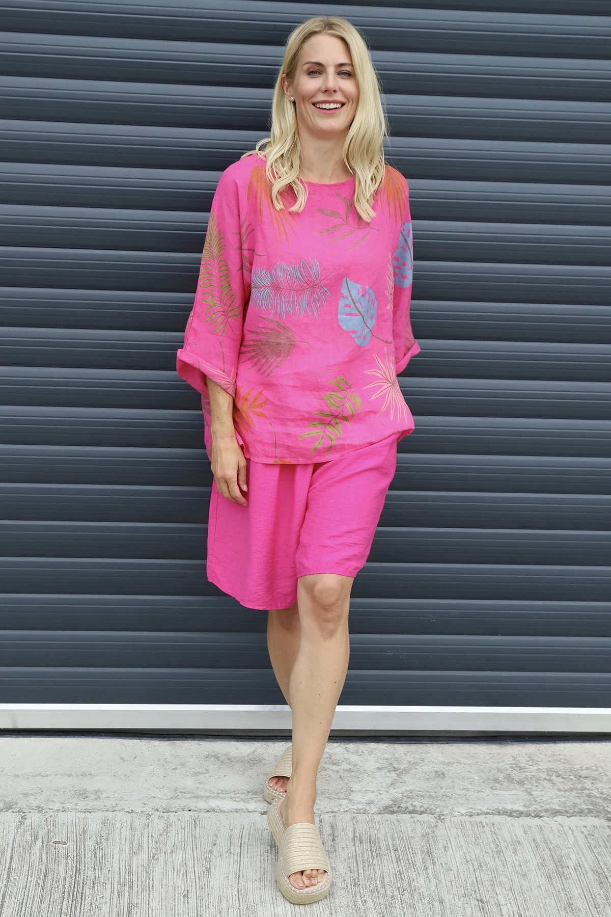 Vicki Botanical Print Linen Top Fuchsia 3 Vicki Botanical Print Linen Top Fuchsia