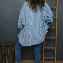 Carlota Stripe Linen Jacket Blue -Kitandkaboodal Store IMG 1563 240d3f2b 20b3 424d 9ec1 27bf2c20ef36