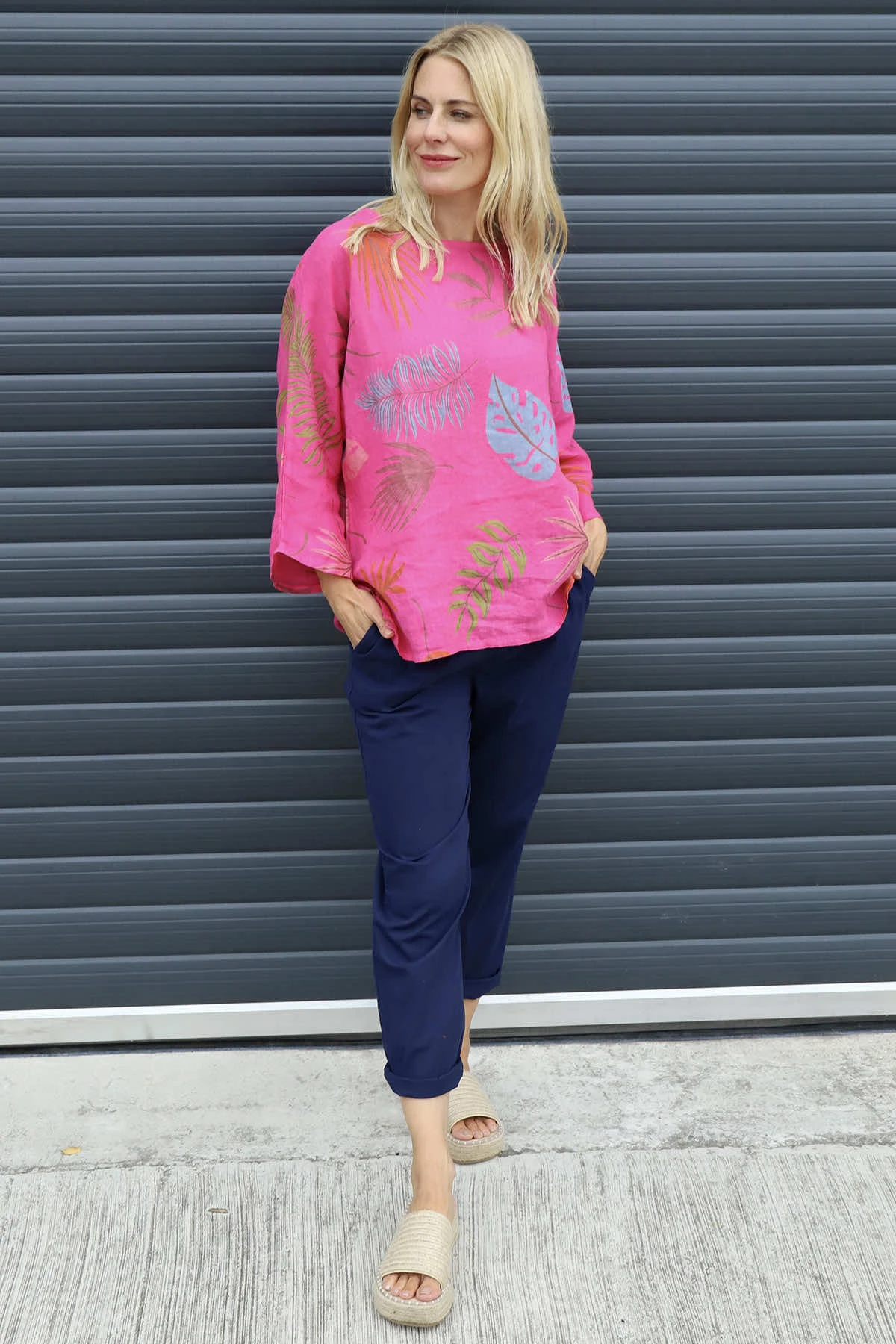 Vicki Botanical Print Linen Top Fuchsia 4 Vicki Botanical Print Linen Top Fuchsia - Image 2