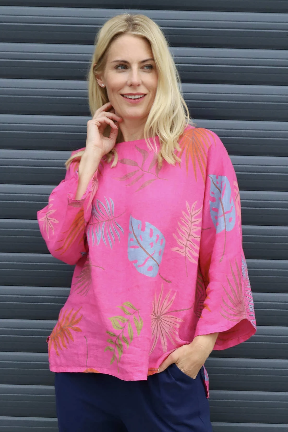 Vicki Botanical Print Linen Top Fuchsia 5 Vicki Botanical Print Linen Top Fuchsia - Image 3