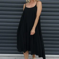 Khrysta Strap Cotton Dress Black