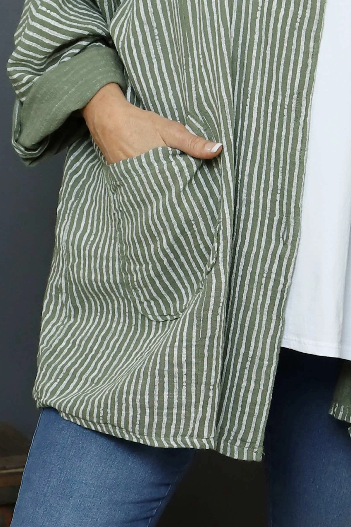 Carlota Stripe Linen Jacket Khaki 5 Carlota Stripe Linen Jacket Khaki - Image 3