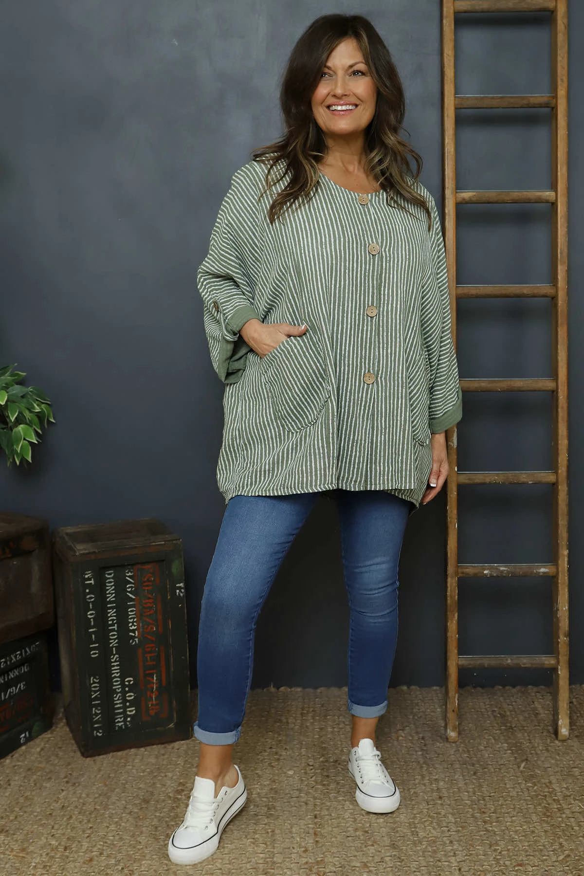 Carlota Stripe Linen Jacket Khaki 3 Carlota Stripe Linen Jacket Khaki