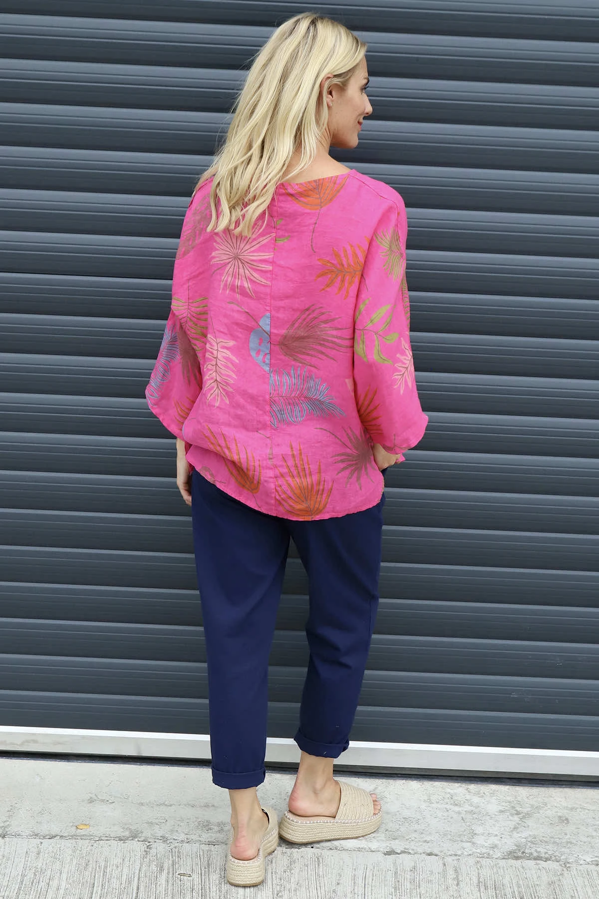 Vicki Botanical Print Linen Top Fuchsia 6 Vicki Botanical Print Linen Top Fuchsia - Image 4