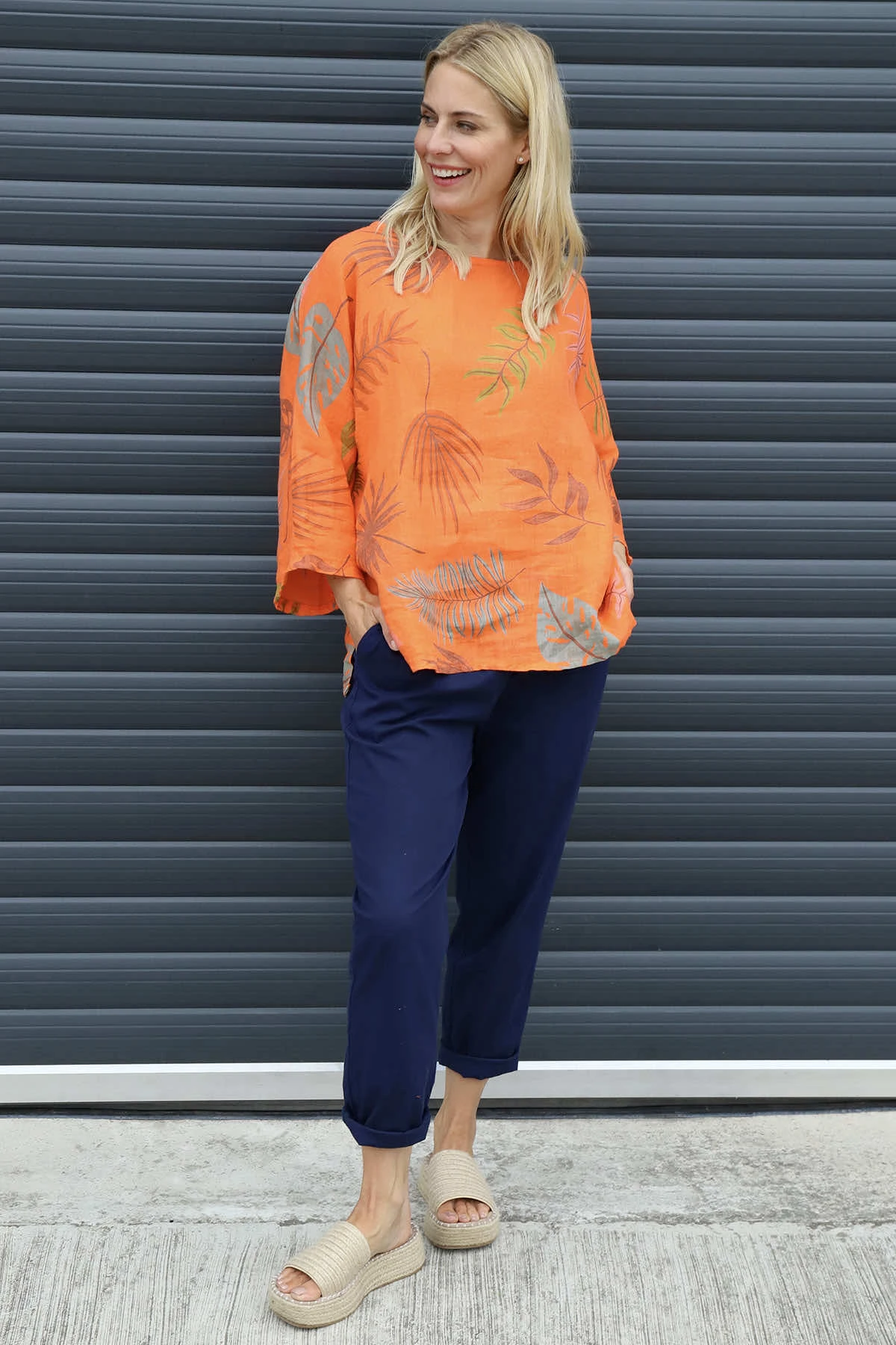 Vicki Botanical Print Linen Top Orange 3 Vicki Botanical Print Linen Top Orange