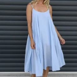 Khrysta Strap Cotton Dress Light Blue