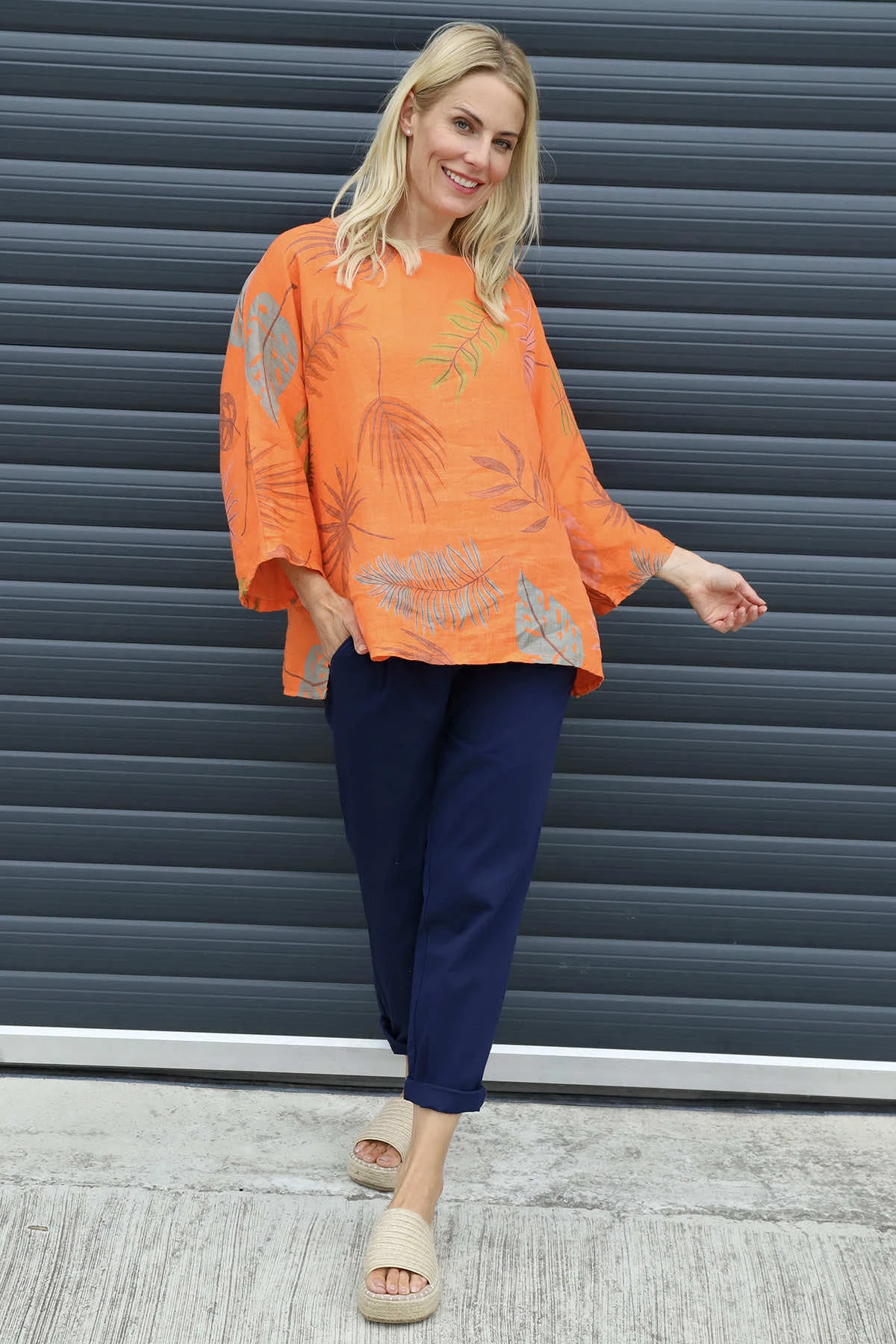 Vicki Botanical Print Linen Top Orange 5 Vicki Botanical Print Linen Top Orange - Image 3