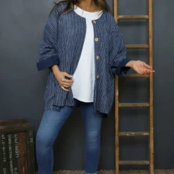Carlota Stripe Linen Jacket Navy