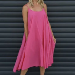 Khrysta Strap Cotton Dress Fuchsia