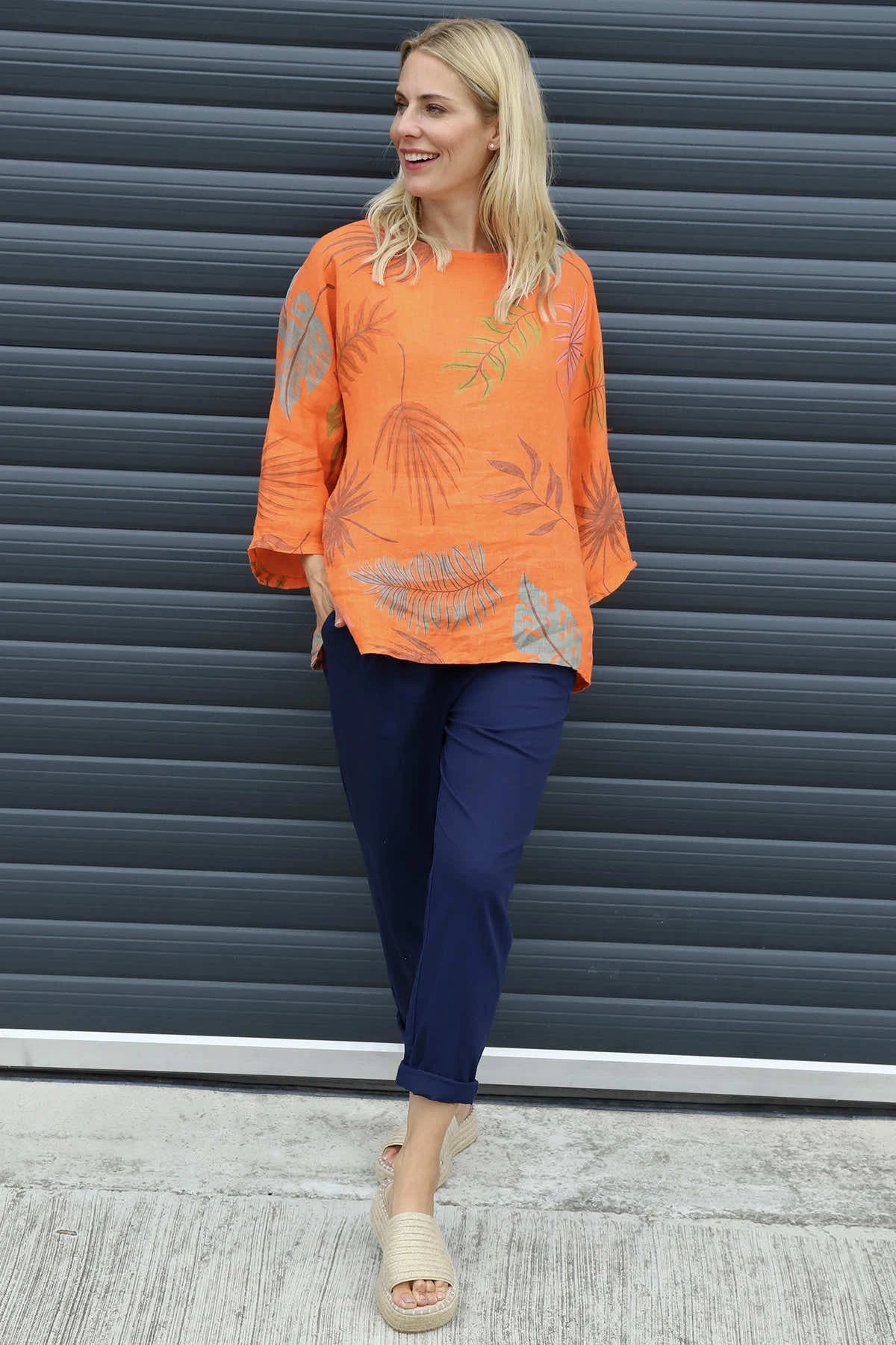 Vicki Botanical Print Linen Top Orange 6 Vicki Botanical Print Linen Top Orange - Image 4