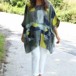 Angela Print Pocket Cotton Top Khaki