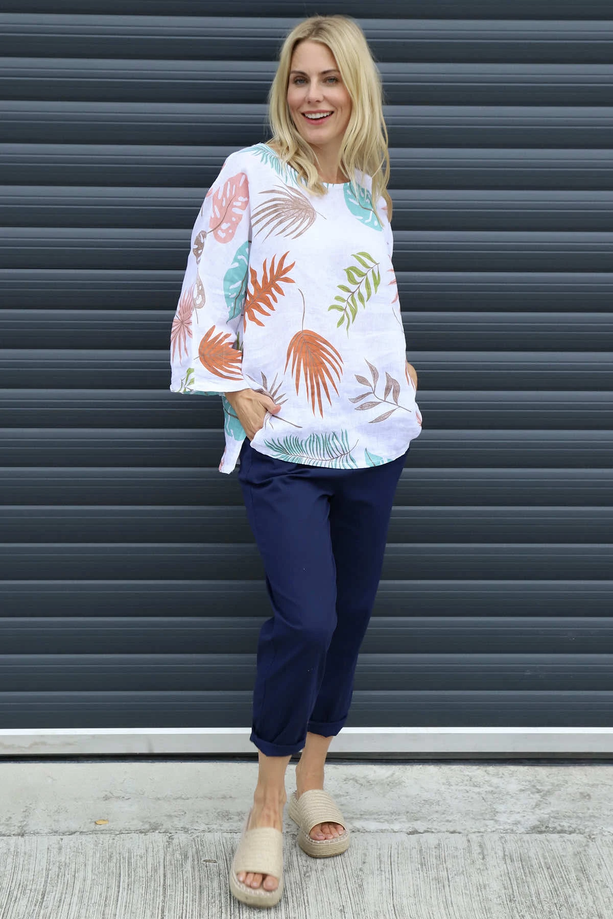 Vicki Botanical Print Linen Top White 3 Vicki Botanical Print Linen Top White