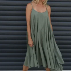 Khrysta Strap Cotton Dress Khaki