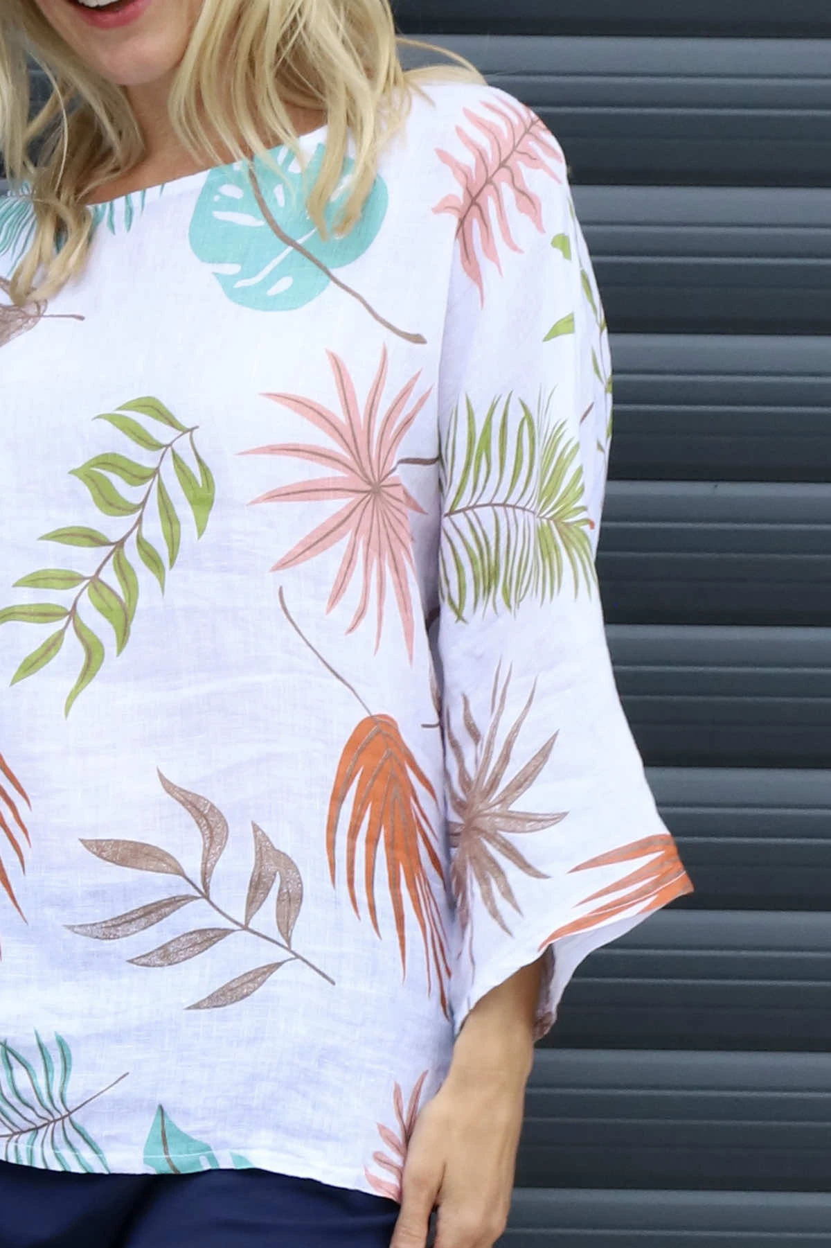 Vicki Botanical Print Linen Top White 5 Vicki Botanical Print Linen Top White - Image 3