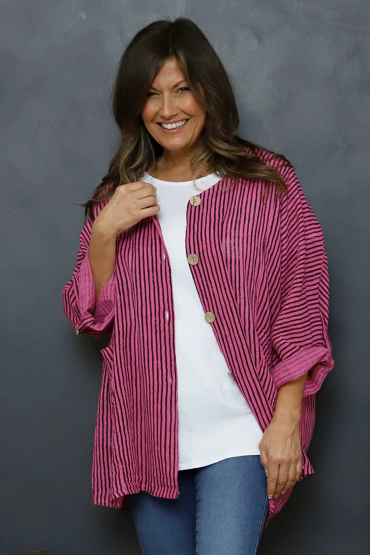 Carlota Stripe Linen Jacket Fuchsia 3 Carlota Stripe Linen Jacket Fuchsia