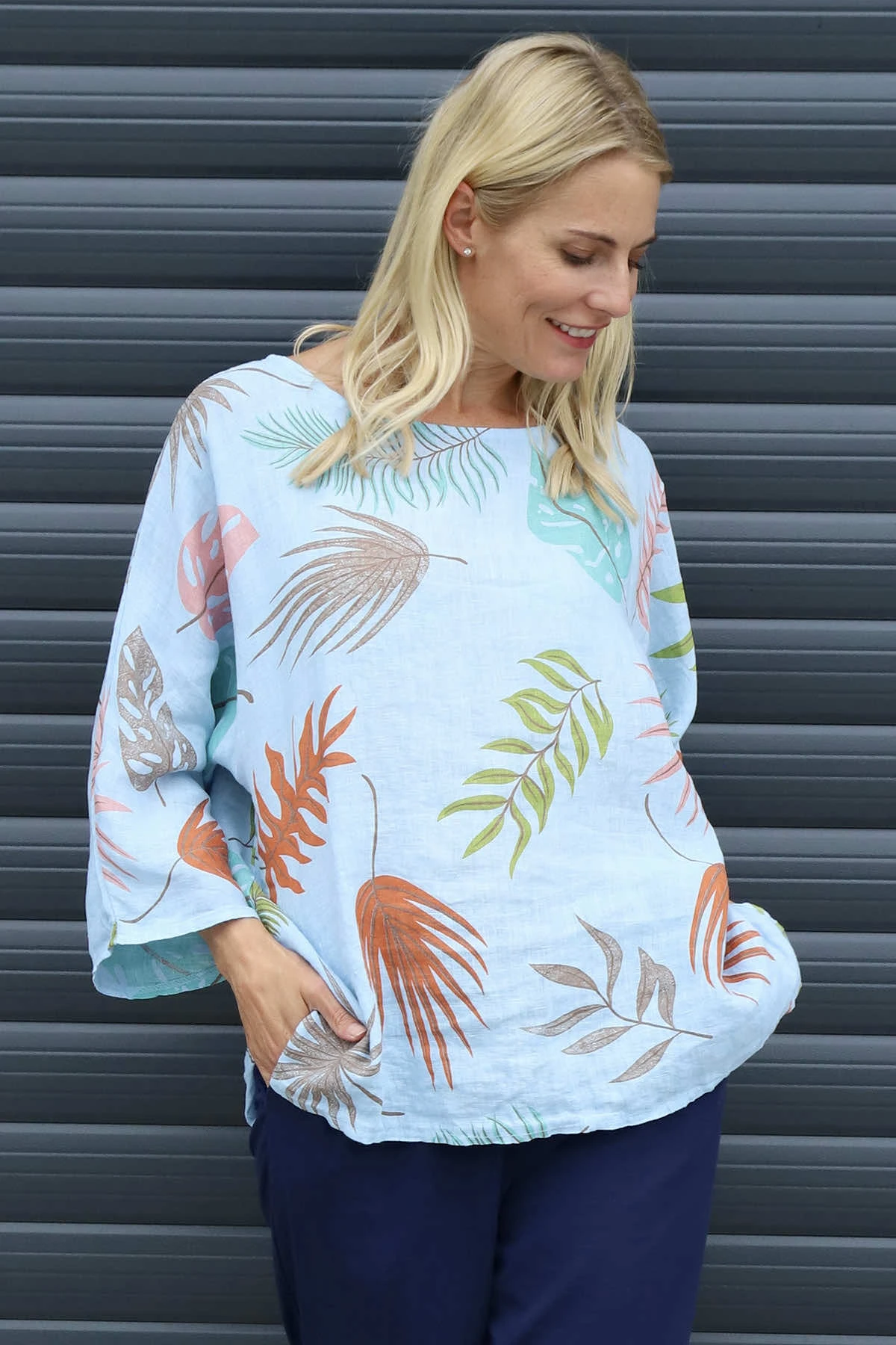 Vicki Botanical Print Linen Top Light Blue 3 Vicki Botanical Print Linen Top Light Blue