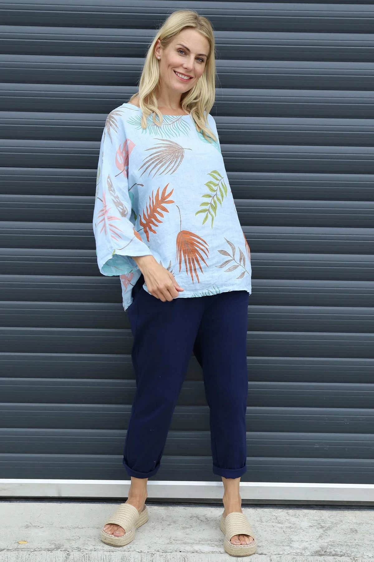 Vicki Botanical Print Linen Top Light Blue 5 Vicki Botanical Print Linen Top Light Blue - Image 3