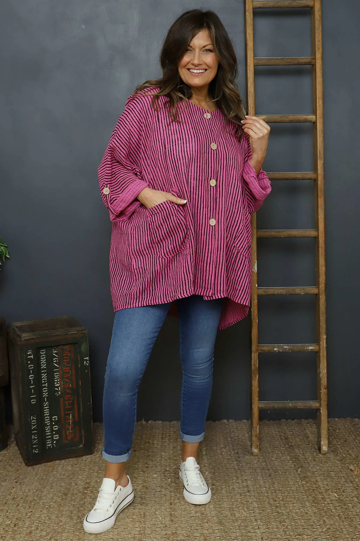 Carlota Stripe Linen Jacket Fuchsia 4 Carlota Stripe Linen Jacket Fuchsia - Image 2