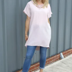 Letitia V-Neck Cotton Tunic Pink