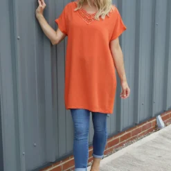 Letitia V-Neck Cotton Tunic Orange