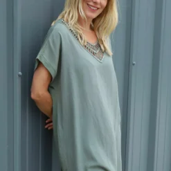 Letitia V-Neck Cotton Tunic Khaki