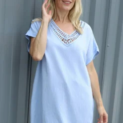 Letitia V-Neck Cotton Tunic Light Blue