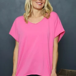 Tova V-Neck Cotton Top Fuchsia