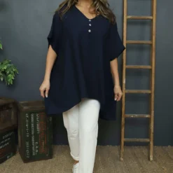 Lotus Button Top Navy