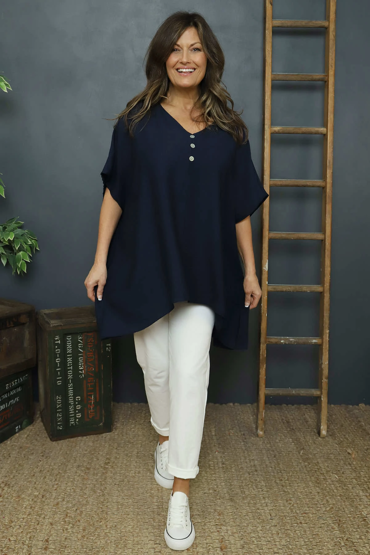 Lotus Button Top Navy 3 Lotus Button Top Navy