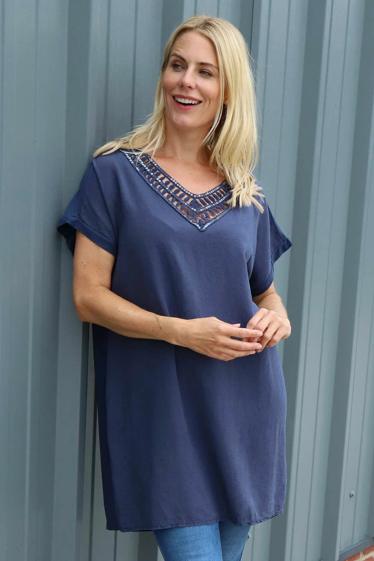 Letitia V-Neck Cotton Tunic Navy 3 Letitia V-Neck Cotton Tunic Navy