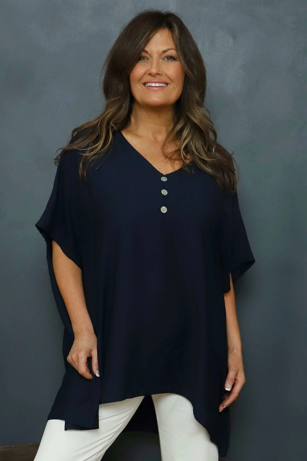 Lotus Button Top Navy 4 Lotus Button Top Navy - Image 2