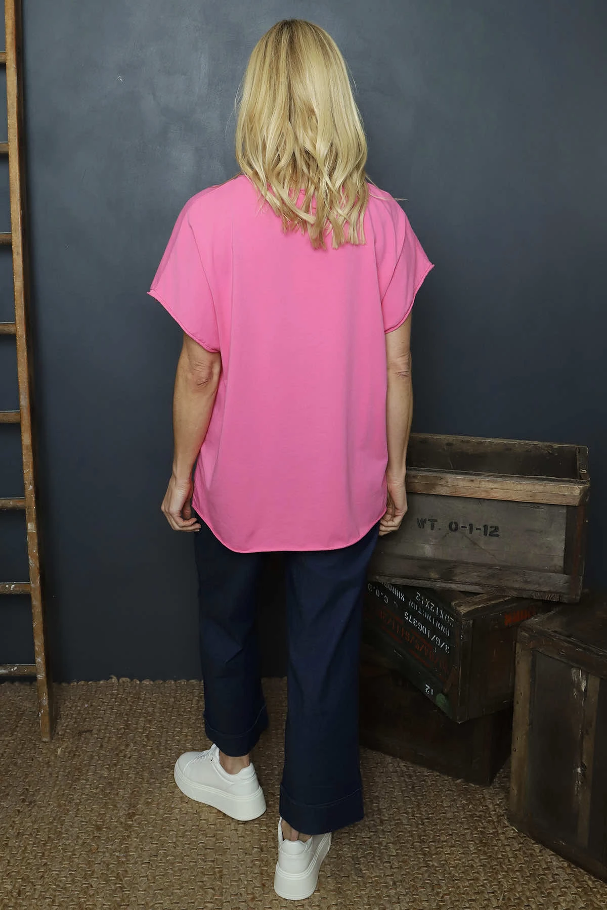 Tova V-Neck Cotton Top Fuchsia 5 Tova V-Neck Cotton Top Fuchsia - Image 4