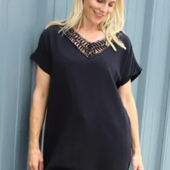 Letitia V-Neck Cotton Tunic Black
