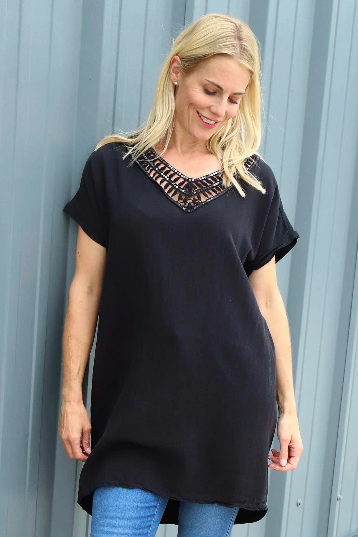 Letitia V-Neck Cotton Tunic Black 3 Letitia V-Neck Cotton Tunic Black