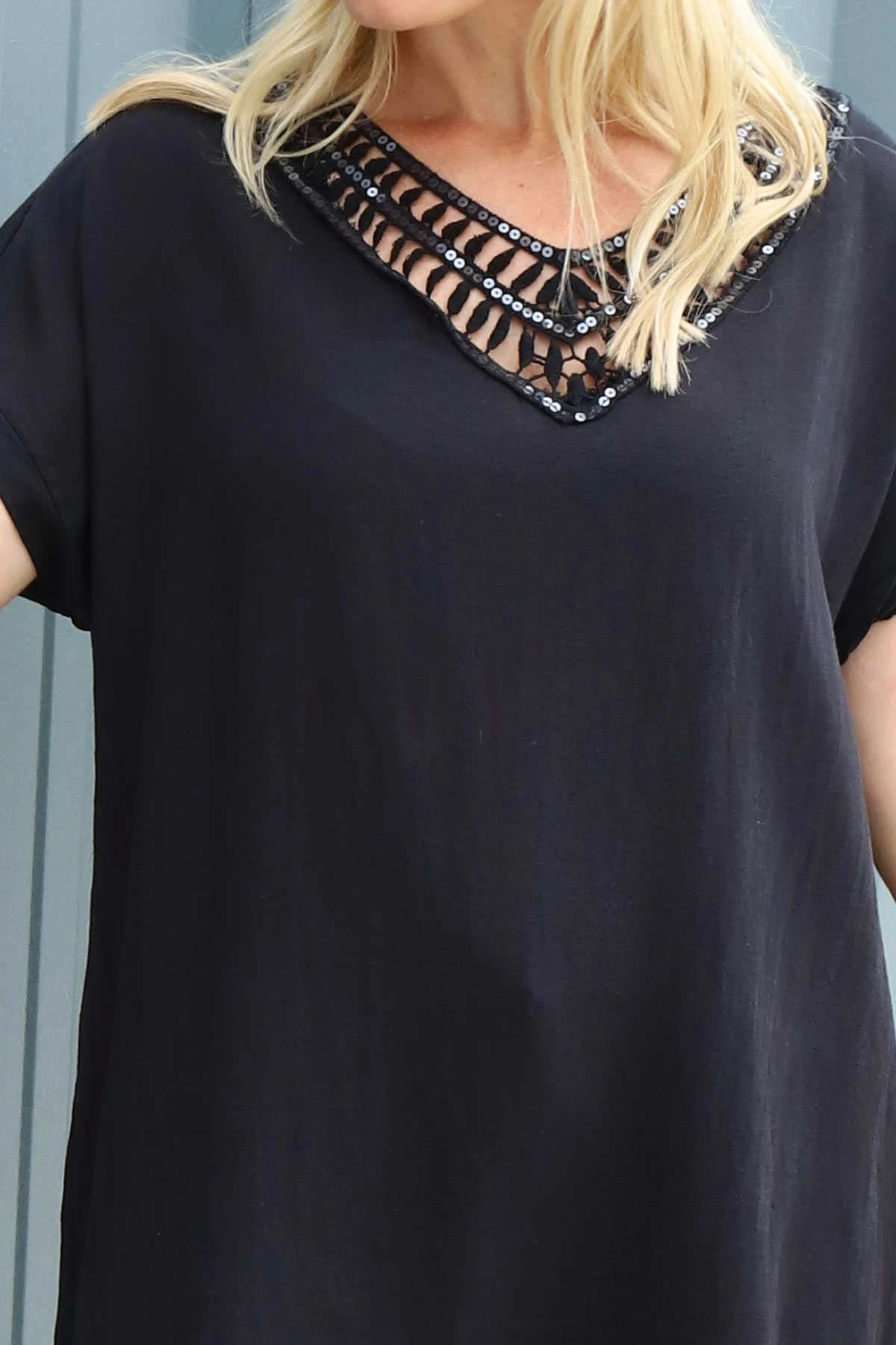 Letitia V-Neck Cotton Tunic Black 5 Letitia V-Neck Cotton Tunic Black - Image 3