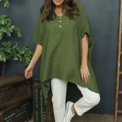 Lotus Button Top Khaki