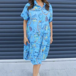 Naida Print Button Tunic Kingfisher