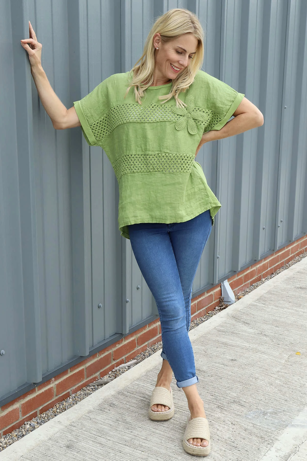 Jana Crochet Detail Cotton Top Olive 3 Jana Crochet Detail Cotton Top Olive